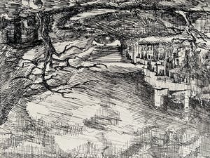 Ru de Vries - Berglandschap in inkt kopen? Bied vanaf 1!