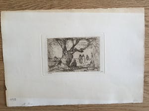 Marius Bauer - Tree. Ets van mensen onder een boom, oosters landschap. kopen? Bied vanaf 40!