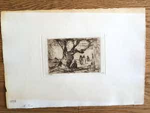 Marius Bauer - Tree. Ets van mensen onder een boom, oosters landschap. verkocht voor € 40!