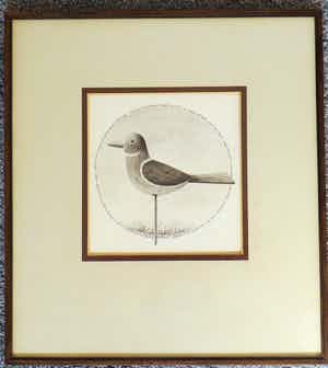 Dolf Zwerver - tekening Vogel met veel tekst verkocht voor € 350!