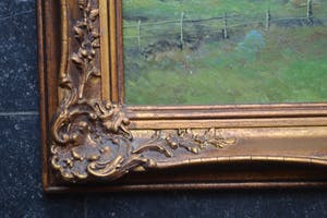 Niet of onleesbaar gesigneerd - Boerderij in een Hollands landschap - Olieverf op paneel - Gesigneerd kopen? Bied vanaf 1!