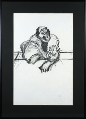 Yvan Theys - Houtskool, Compositie met figuur - Ingelijst kopen? Bied vanaf 1!