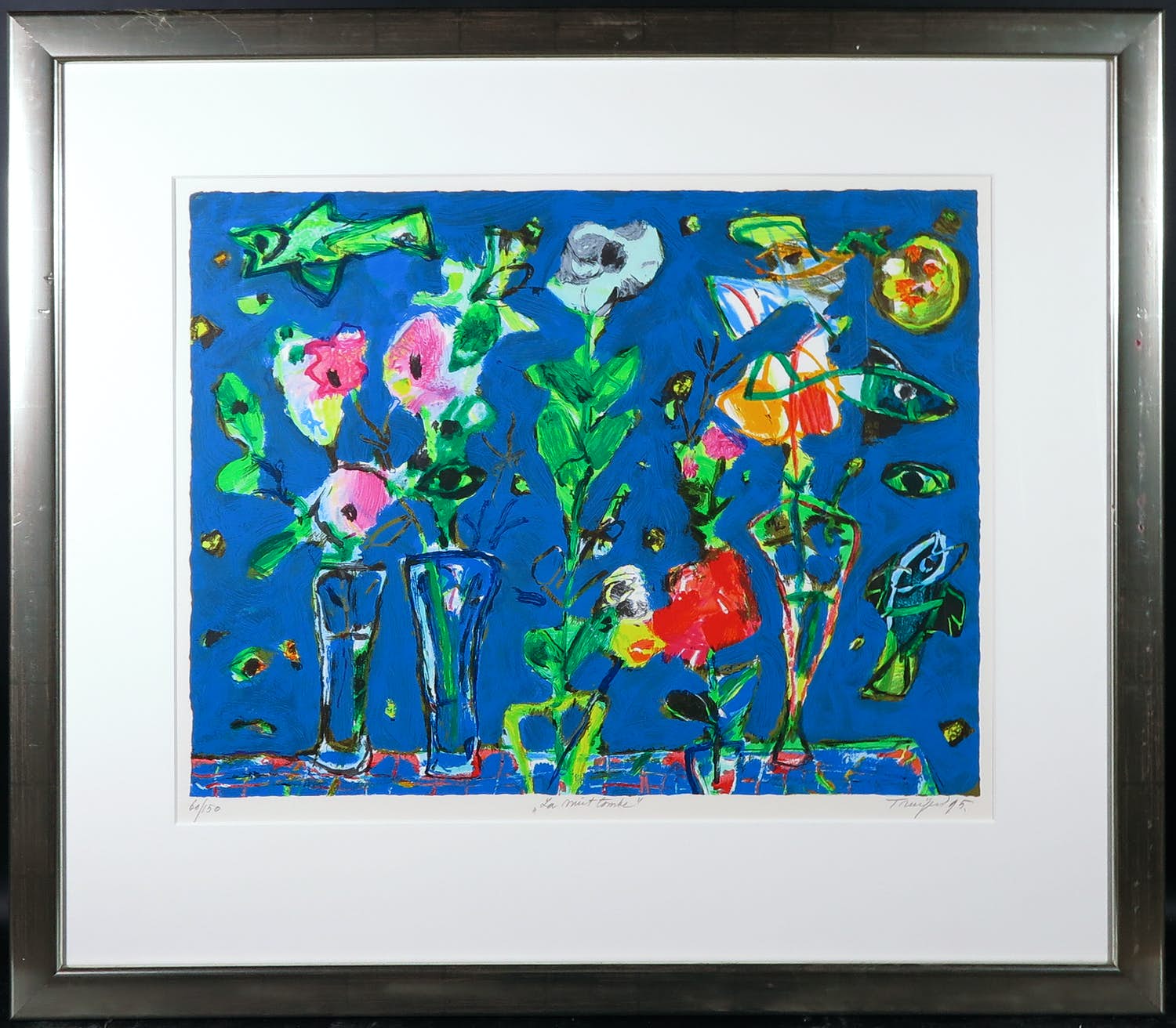 Hans Truijen - Zeefdruk, La Nuit Tombe - Ingelijst verkocht voor € 100!