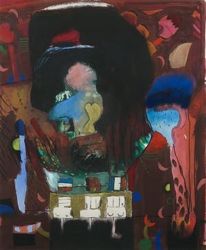 Michel van Overbeeke - Gouache met bladgoud, Zonder titel - Ingelijst (Groot) kopen? Bied vanaf 120!