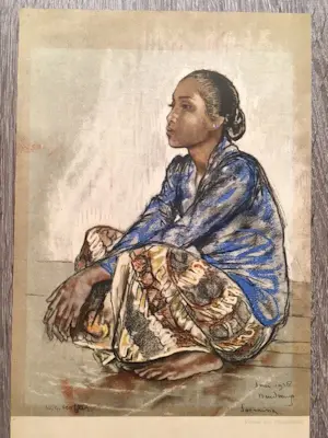 Willem Gerard Hofker - Vrouw Soemina + Balier in traditionele klederdracht. (Adat-dracht) kopen? Bied vanaf 75!