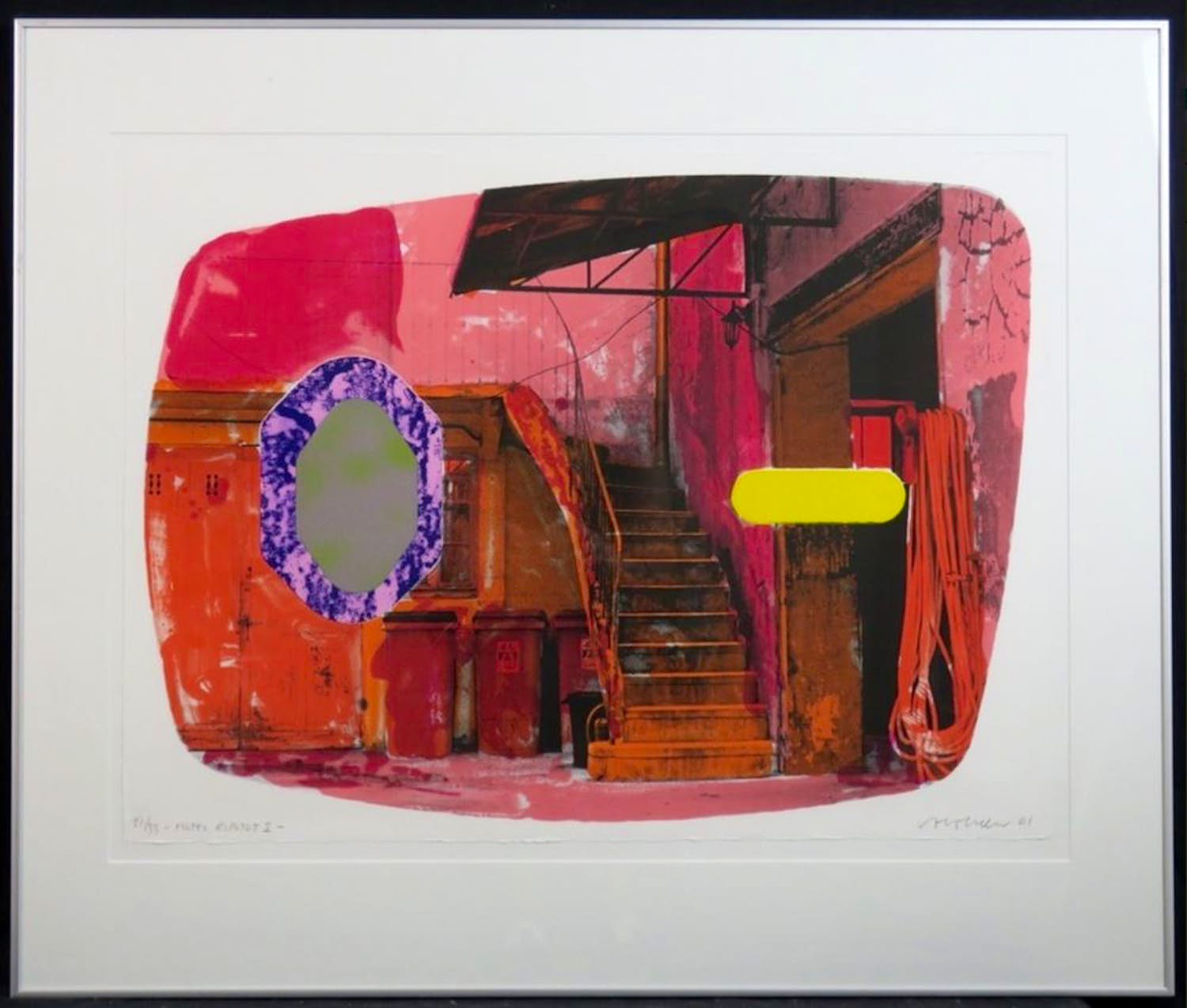 Jelis van Dolderen - Jelis van Dolderen: Zeefdruk, Hotel Ripotot I - Ingelijst verkocht voor € 40!