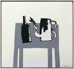 Klaas Gubbels - Olieverf op doek, Stilleven met koffiekan en fles - Ingelijst verkocht voor € 3000!