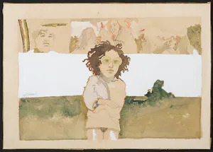 Jaap Eerland - Gemengde techniek op papier, Annabel rookt een stick kopen? Bied vanaf 1!