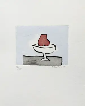 Klaas Gubbels - ets met aquarel ingekleurd - ‘Stilleven met peer’’ kopen? Bied vanaf 245!