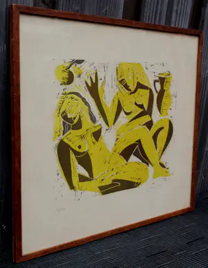 Jeanne Bieruma Oosting - Ingelijste houtsnede: naakte dames kopen? Bied vanaf 395!