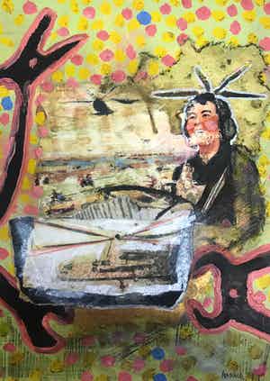 Harald Vlugt - Gemengde techniek/collage, Holy Hely verkocht voor € 35!