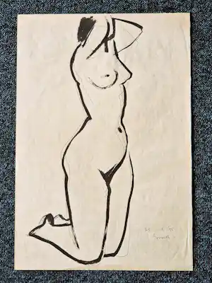 Siep van den Berg - In 1955 gemaakte potlood& inkt tekening -knielend vrouwelijk naakt- gesigneerd verkauft für € 40!