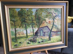 Tijmen Moll - Boerenschuur in Goois landschap | olieverf schilderij (ingelijst) kopen? Bied vanaf 115!