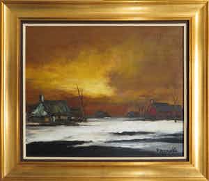 Paul Permeke - Olieverf op doek, Winterlandschap - Ingelijst verkocht voor € 450!