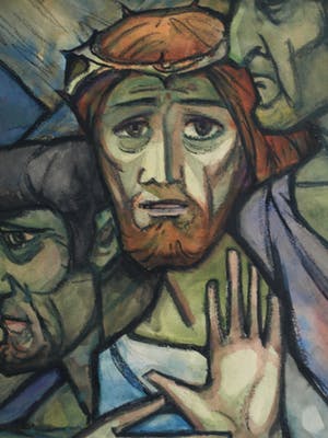 Buy Klaas Pijlman - Tempera , “Jezus en moordenaars” – ingelijst - 1970? Bid from 50!