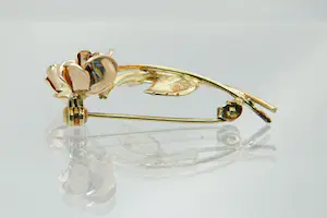 16- Chique 14Krt bicolor gouden gematteerde Broche / Speld "wilde roos" kopen? Bied vanaf 85!