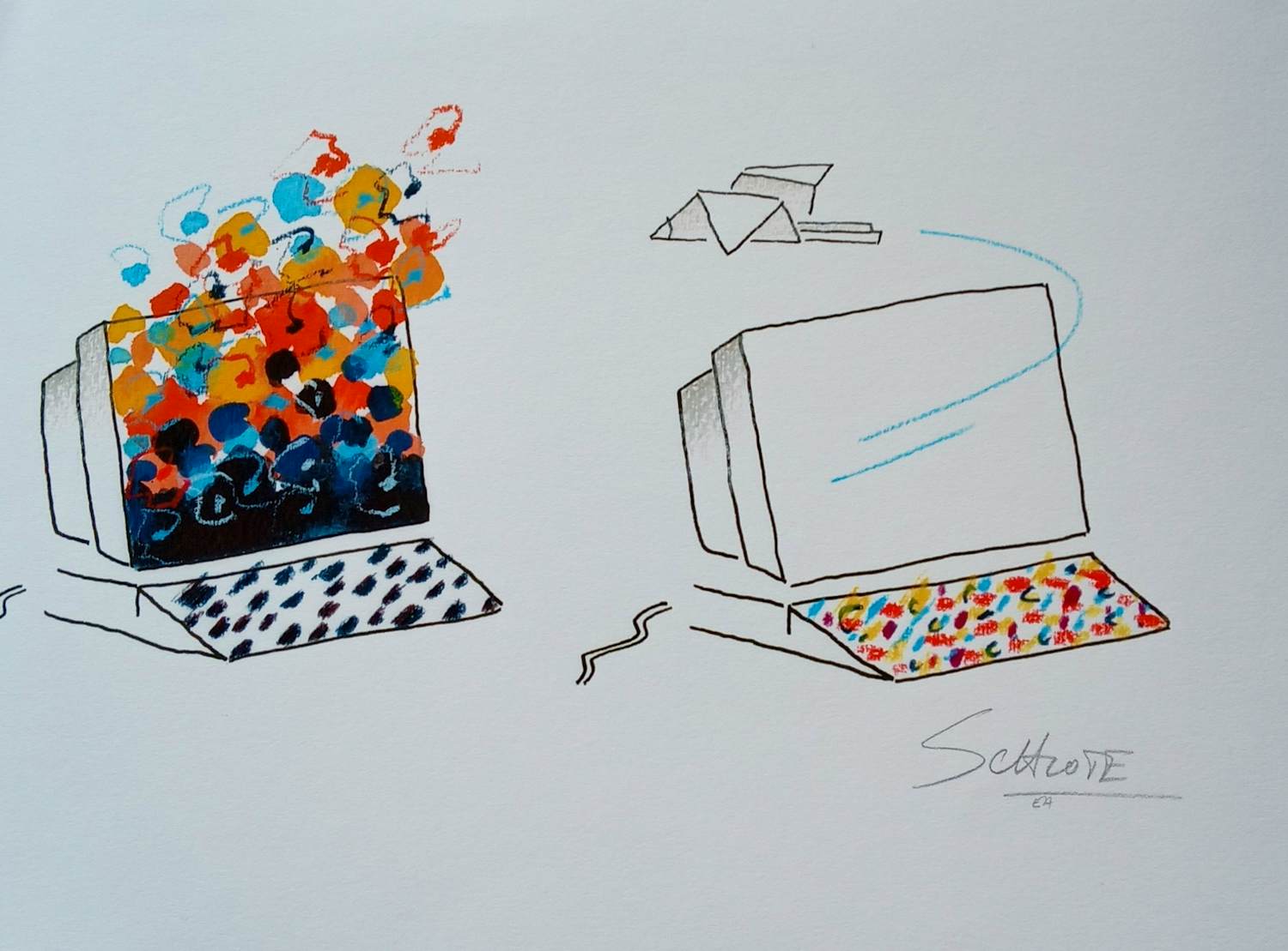 Wilhelm Schlote - Kleurenzeefdruk COMPUTER LOVE Handgesigneerd kopen? Bied vanaf 39!