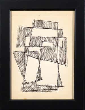 Siep van den Berg - Inkttekening, Abstracte compositie - Ingelijst verkocht voor € 50!