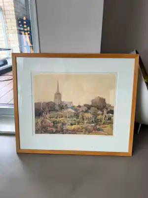 Buy Frans Manders - sfeervol Brabants dorpsgezicht kerktoren van Zesgehuchten? Bid from 20!
