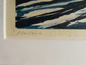 Mike Werkhoven - Grote ingelijste houtsnede "Kustlijn 8" kopen? Bied vanaf 1!