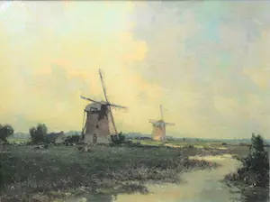 Gerard Delfgaauw - Olieverf op doek - "Landschap met molens" kopen? Bied vanaf 699!