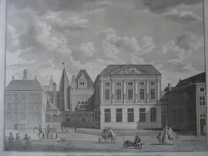 Abraham Delfos - 2 Gravure van Leiden, Academie en zicht op 's Graavensteen en gevangenhuis kopen? Bied vanaf 25!