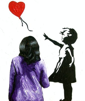Gerard Boersma - Balloon Girl (Vrouw kijkend naar schilderij van Banksy) kopen? Bied vanaf 100!
