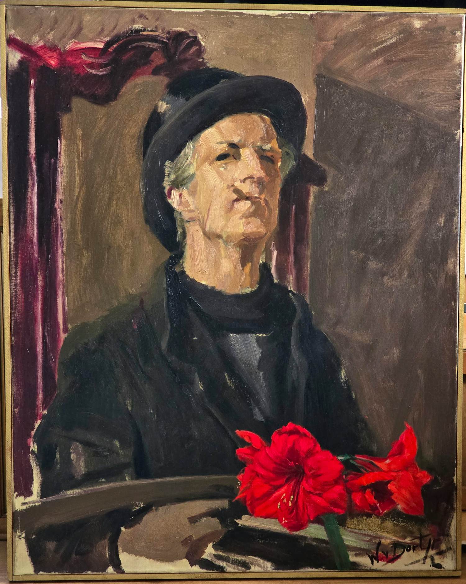 Willem van Dort - Zelfportret met Amaryllis kopen? Bied vanaf 175!