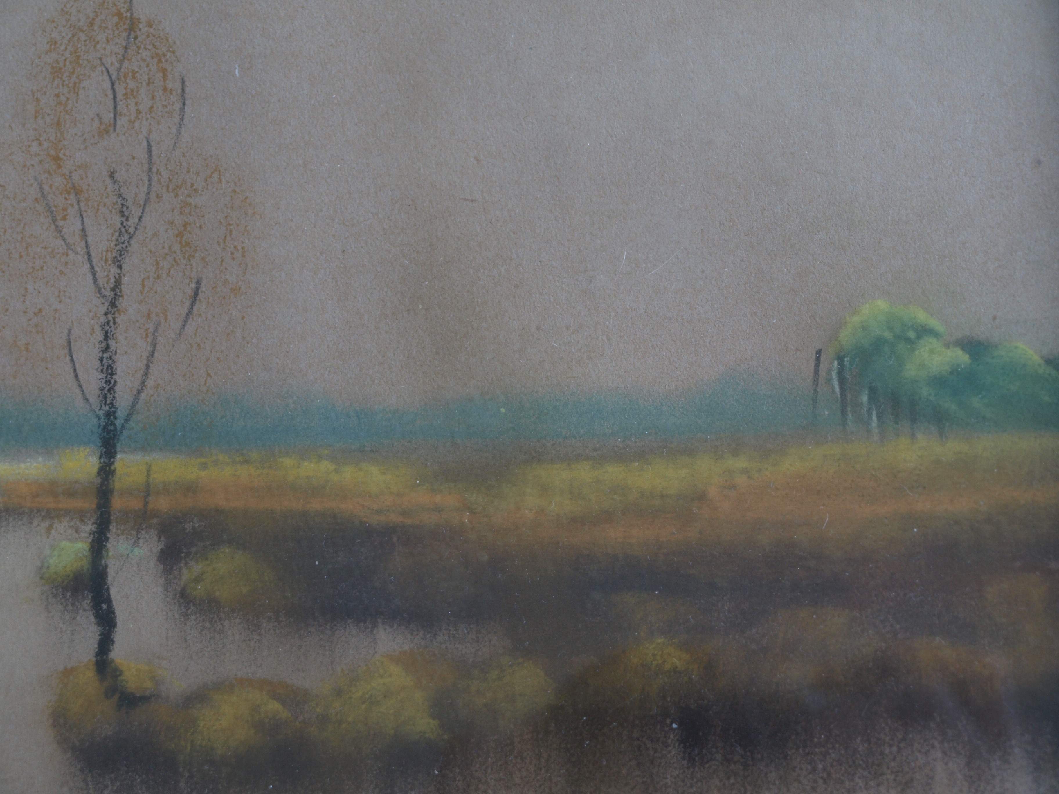 Niet of onleesbaar gesigneerd - Pasteltekening , Watergezicht – gesigneerd & ingelijst  kopen? Bied vanaf 1!