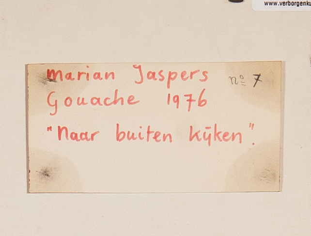Marjan Jaspers - Naar buiten kijken - Acrylverf oliepastel en bister op papier - BKR Haarlem kopen? Bied vanaf 5!