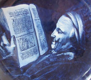 Curiosa - Groot Delftsblauw platelen wandbord "Rembrandts moeder" naar Gerard Dou kopen? Bied vanaf 1!