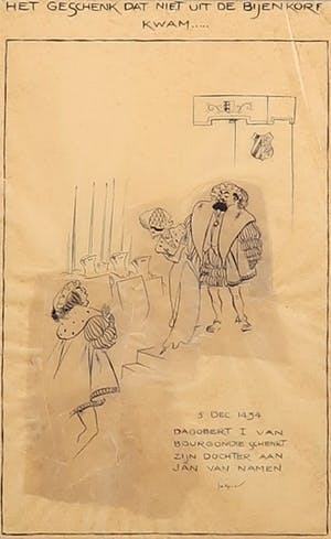 Jo Spier - Pentekening, Het Geschenk dat niet uit de Bijenkorf kwam... - Ingelijst kopen? Bied vanaf 40!