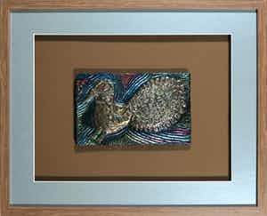 Corneille - Beschilderde zilveren bas-reliëf plaquette, Z.T. Vogel - Ingelijst verkocht voor € 1!