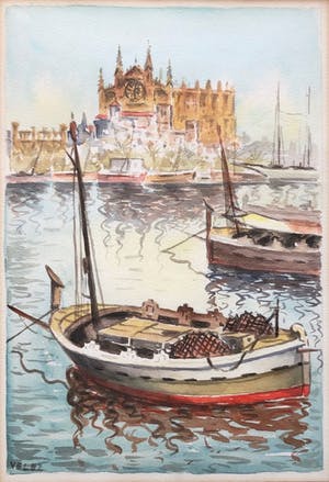 Antonio De Velez - "Cathedral "La Seu" Mallorca (View from the Harbour.) kopen? Bied vanaf 40!