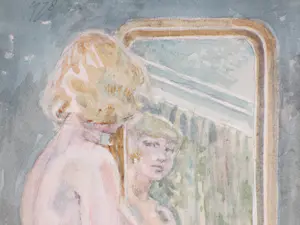 Harry Maas - Naakt voor de spiegel - Aquarel kopen? Bied vanaf 300!