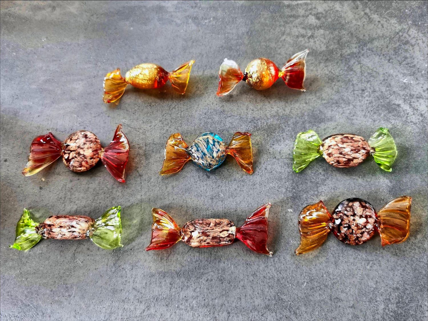 Seguso - Murano Goud & Aventurine Glas Snoepjes (8) - Bonbons - Sweets - Kunst - Venetië verkocht voor € 90!