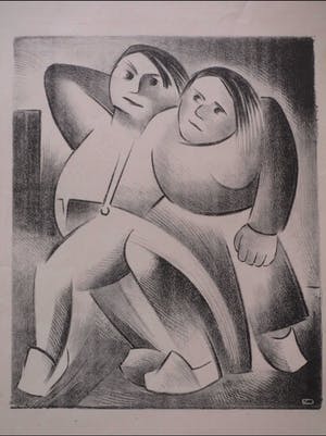 Niet of onleesbaar gesigneerd - Boerenpaar - Litho kopen? Bied vanaf 1!