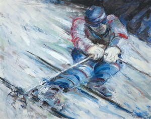 Marijke Wiegerinck - Acryl op doek, Skiër - Ingelijst kopen? Bied vanaf 1!
