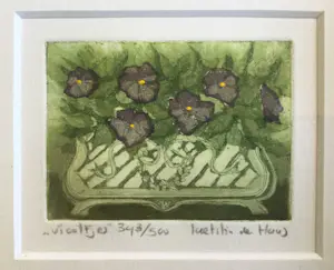 Laetitia de Haas - "Viooltjes" | kleuren ets/aquatint - ingelijst kopen? Bied vanaf 1!