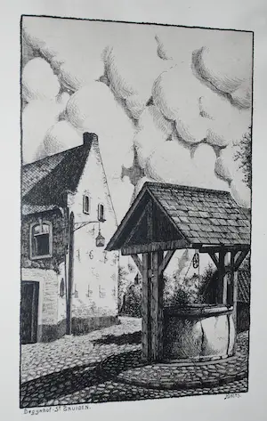 Pierre Daems - Begijnhof St.Truiden (Werelderfgoed) - verso een karikatuur! kopen? Bied vanaf 50!