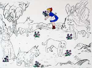 Pieter Holstein - : met de hand ingekleurde ets: Roodkapje verkocht voor € 45!