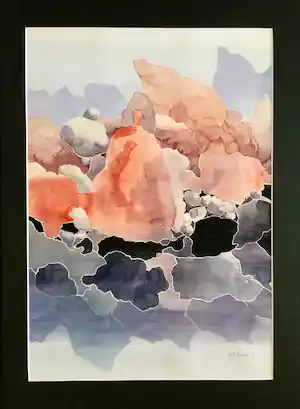 Wim Bijkerk - abstract figuratieve aquarel - ingelijst verkauft für € 65!