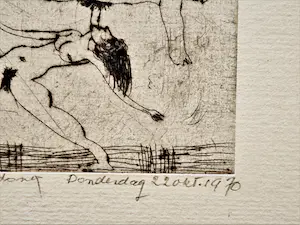 Theo Beerendonk - Expliciete 1970 Epr. d'Art. droge naald Ets "acrobatiek" - potloodgesigneerd kopen? Bied vanaf 28!