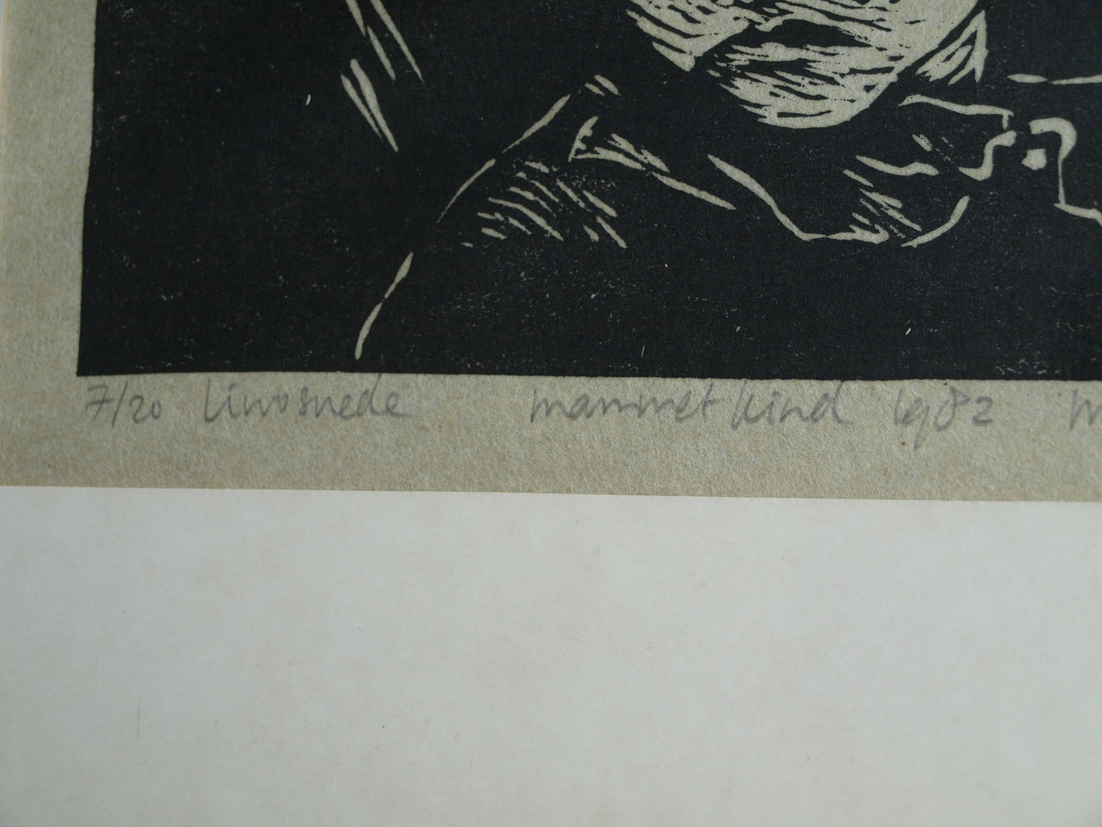 Marianne Heemskerk - Linosnede , Man met kind – ingelijst - 1982 kopen? Bied vanaf 1!