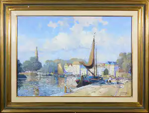 Willem Heytman - Olieverf op doek, Binnenhaven met zeilschepen - Ingelijst verkauft für € 400!