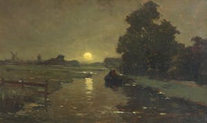 Niet of onleesbaar gesigneerd - (Tholen of Weissenbruch?) Olieverf op doek, Rivierlandschap met bootje (Groot!) kopen? Bied vanaf 1!