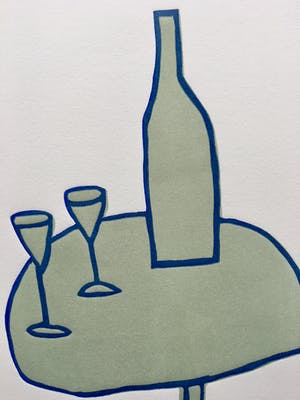 Klaas Gubbels - linosnede ‘Tafel met fles en glazen’ uit 1998 - oplage 125. kopen? Bied vanaf 195!