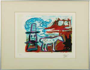 Karel Appel - Litho, Can we dance a landscape? - Ingelijst verkocht voor € 1!