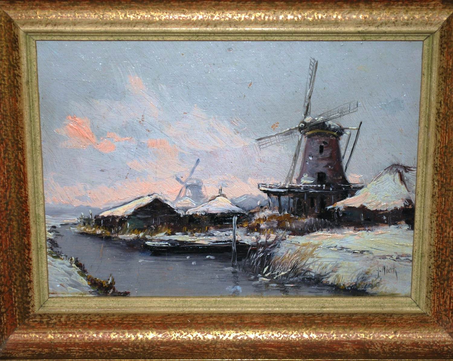Jurrien Marinus Beek - Molens in de winter - olieverfschilderij kopen? Bied vanaf 80!