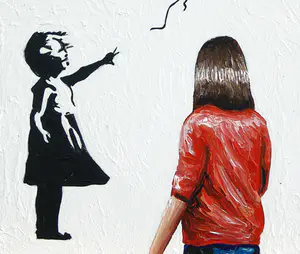 Gerard Boersma - Balloon Girl (Vrouw kijkend naar schilderij van Banksy) kopen? Bied vanaf 75!